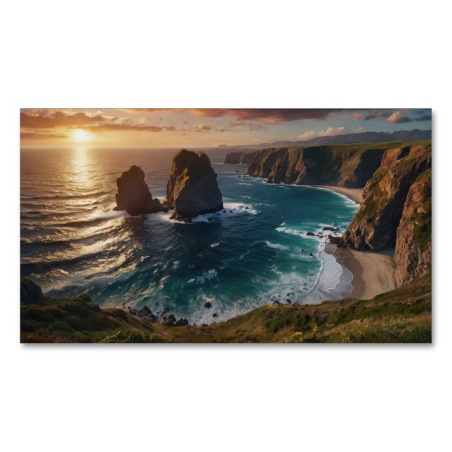 sunset over the ocean magnetic business card (Front)