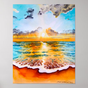 Sunset over the Ocean - Watercolor Art Print