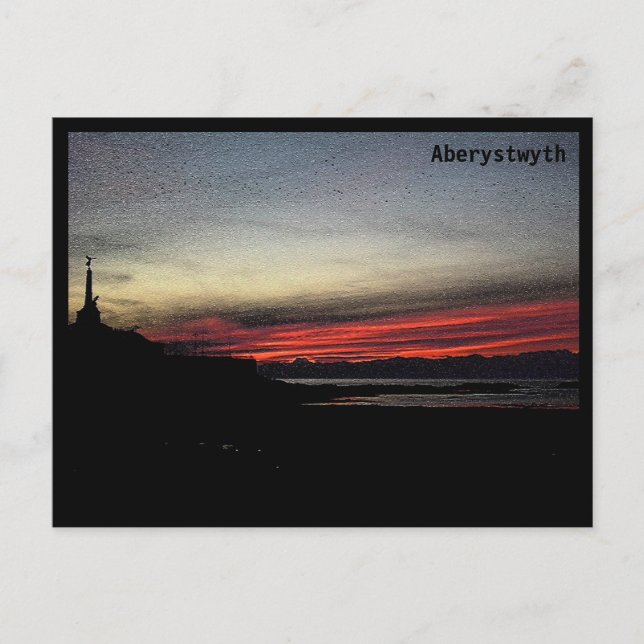 Sunset over the sea in Aberystwyth postcard (Front)