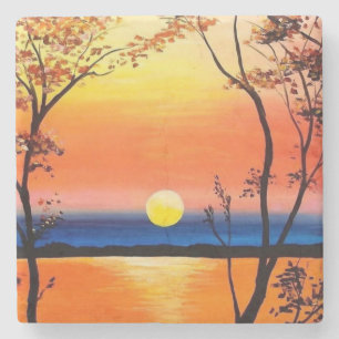 Sunset Over the Water Fine Art Stone Coaster