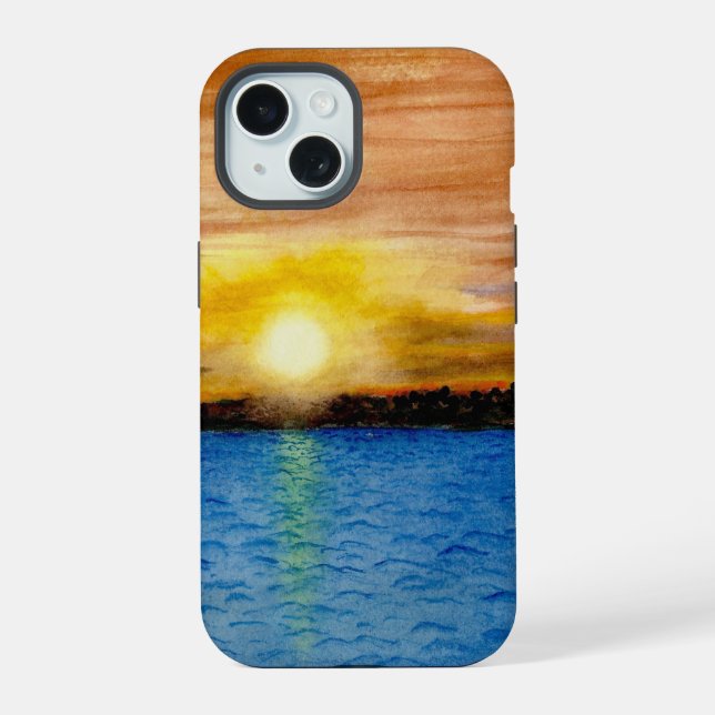 Sunset over the water iPhone 15 case (Back)