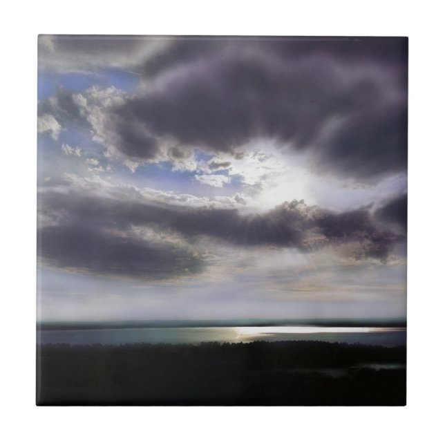 Sunset over the water seascape sunrise ocean tile (Front)