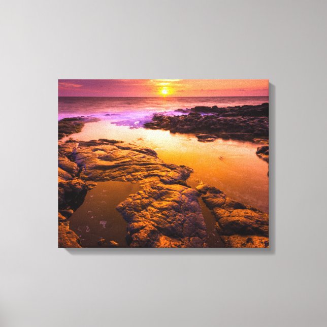 Sunset over tide pools, Hawaii Canvas Print (Front)