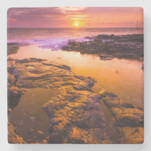Sunset over tide pools, Hawaii Stone Coaster