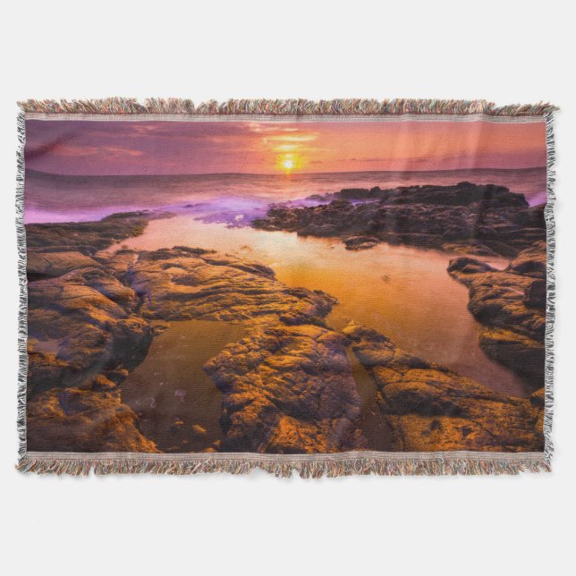 Sunset over tide pools, Hawaii Throw Blanket (Front)