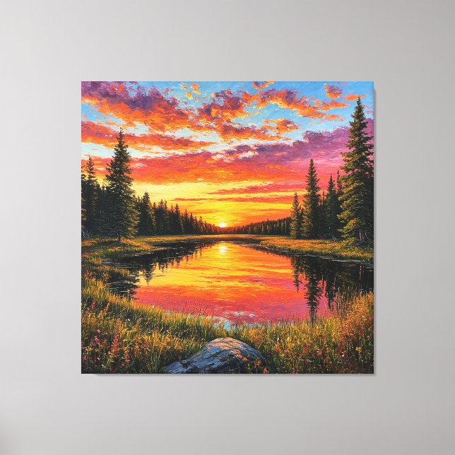 Sunset Over Tranquil Forest River Canvas Print (Front)