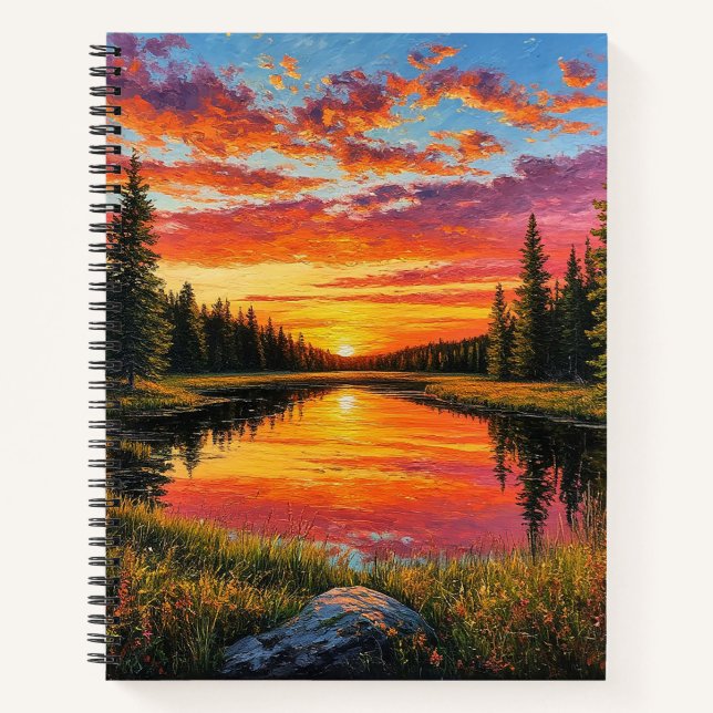 Sunset Over Tranquil Forest River Notebook (Front)