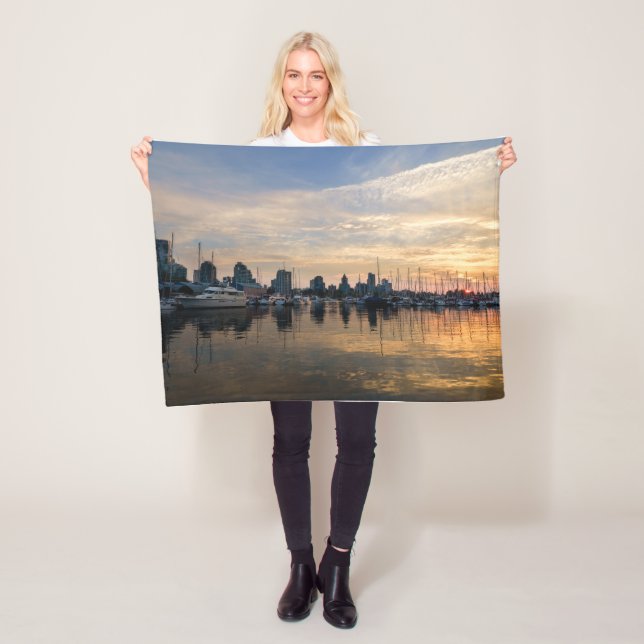 Sunset over Vancouver Skyline Fleece Blanket (In Situ)