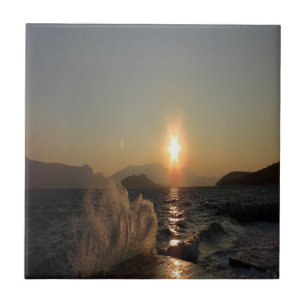 Sunset Over Waves in Croatia Coastline Tile