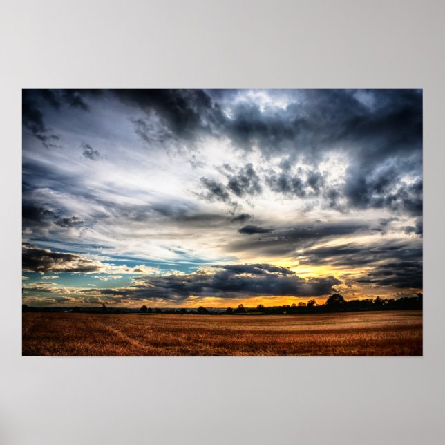 Sunset Over Wheat Fields Skyscape Poster (Front)