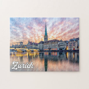Sunset Over Zurich, Switzerland Jigsaw Puzzle