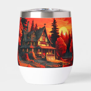 Sunset Painting with Cottage and Lake-66633