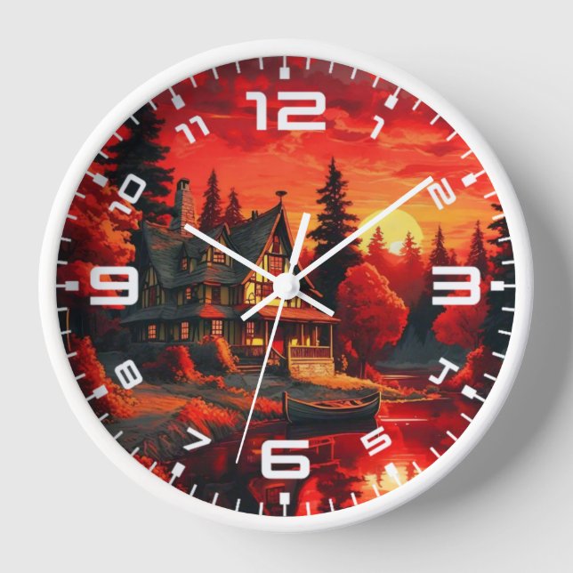 Sunset Painting with Cottage and Lake-66633 Clock (Front)