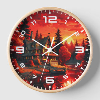 Sunset Painting with Cottage and Lake-66633 Clock