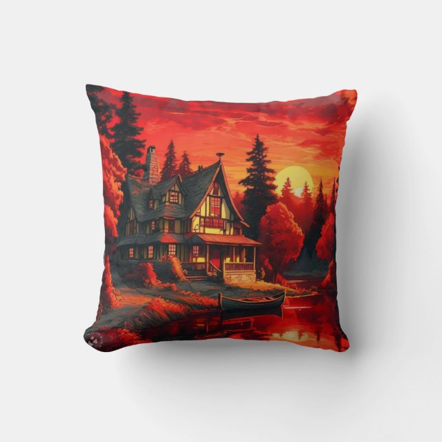 Sunset Painting with Cottage and Lake-66633 Cushion (Front)