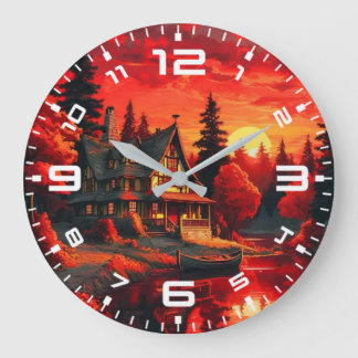 Sunset Painting with Cottage and Lake-66633 Large Clock