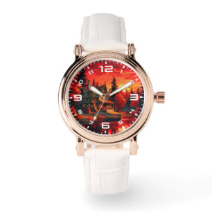 Sunset Painting with Cottage and Lake-66633 Watch