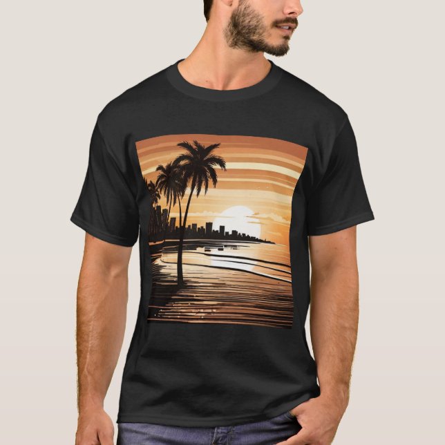 Sunset Palm Beach Tee - Tropical Twilight Design (Front)