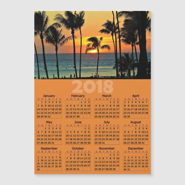 Sunset Palm Tree 2018 Calendar Magnetic Photo Card (Front)