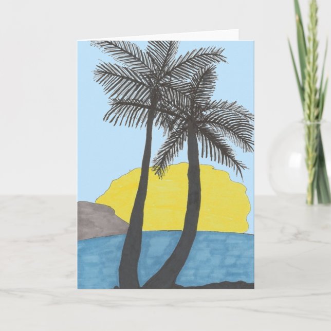 Sunset Palm Tree Greeting Card (Front)