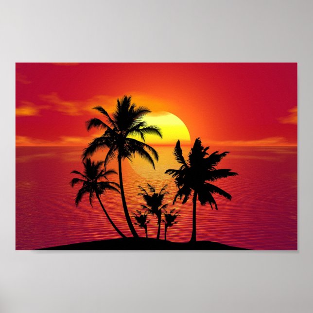 Sunset Palm Tree Ocean Poster (Front)