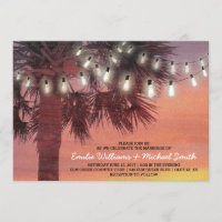Sunset Palm Tree String Lights Wedding Invitation