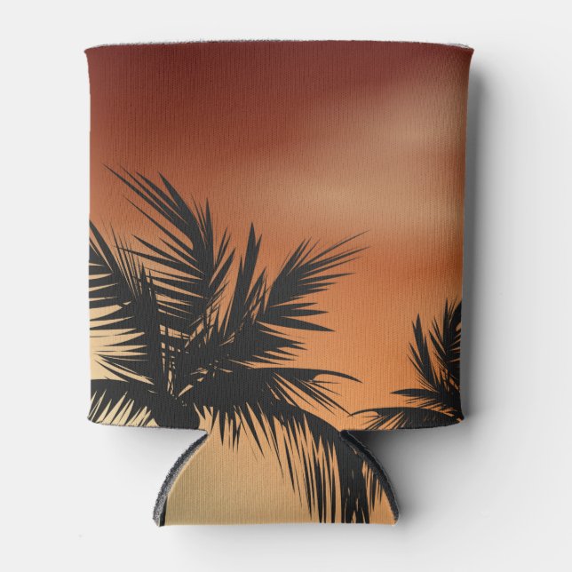Sunset Palm Trees Beach Summer Can Cooler (Front)