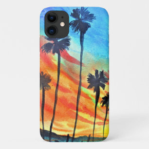 Sunset Palm trees beach surf art Case-Mate iPhone Case
