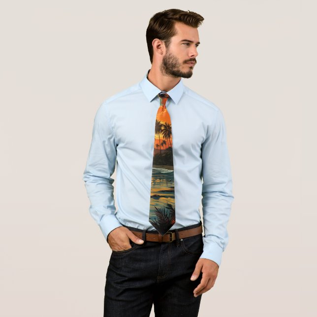 Sunset Palm Trees Island Paradise Beach Cove Tie (In Situ)