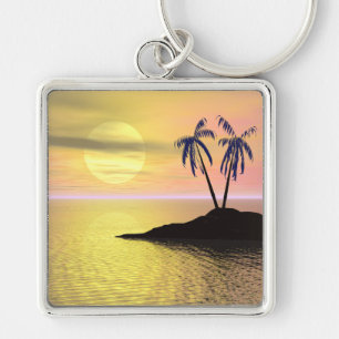 Sunset Palm Trees Key Ring
