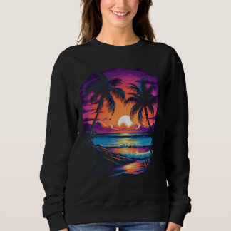 Sunset Palm Trees Retro Vintage Vacation Surf Beac Sweatshirt