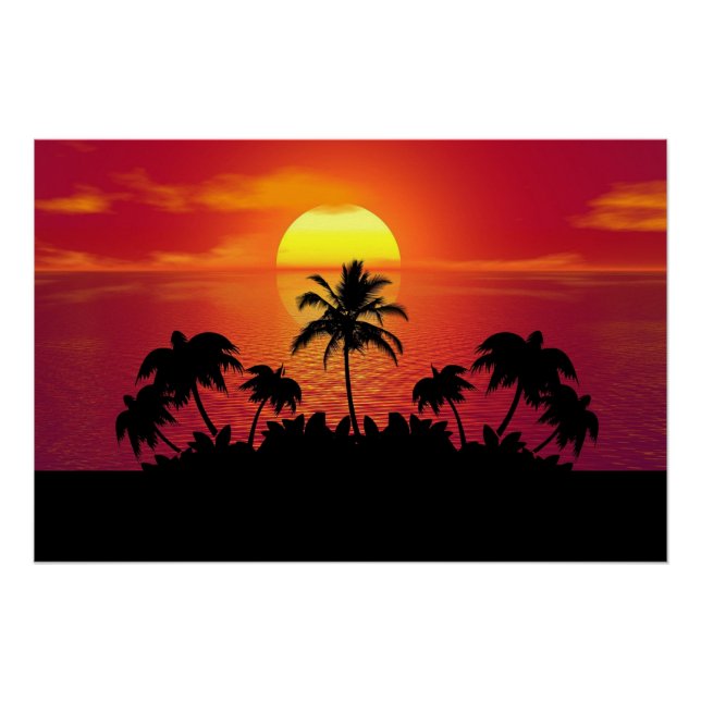 Sunset Palm Trees Silhouette-16514 Poster (Front)