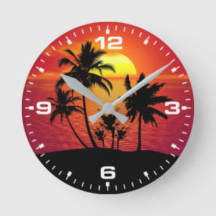 Sunset Palm Trees Silhouette-16514 Round Clock