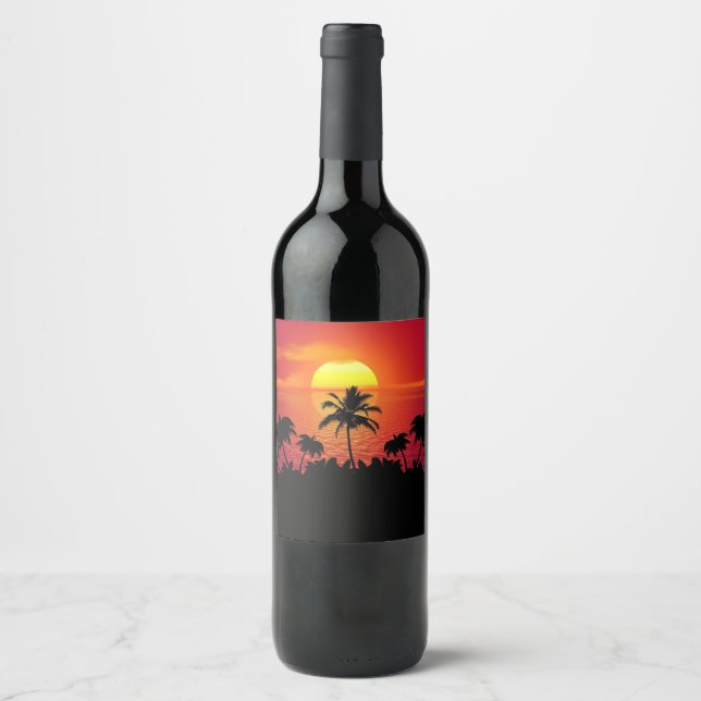 Sunset Palm Trees Silhouette-16514 Wine Label (Front)