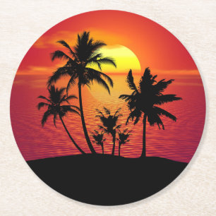 Sunset Palm Trees Silhouette-16515 Round Paper Coaster