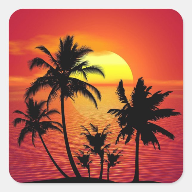 Sunset Palm Trees Silhouette-16515 Square Sticker (Front)