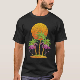 Sunset Palm Trees Summer Vacation Flamingo Tropica T-Shirt