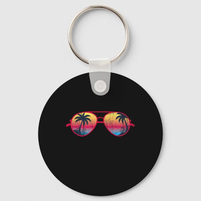 Sunset Palm Trees Sungles Beach Tropical Summer Me Key Ring (Front)