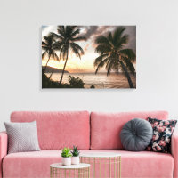Sunset Palm Trees Tropical Island Beach Ocean