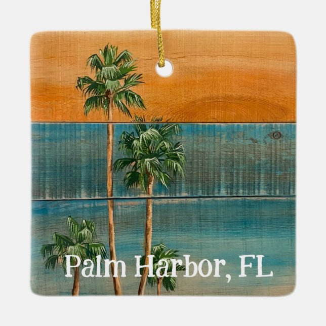 Sunset Palms Christmas Ceramic Ornament (Front)