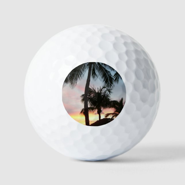 Sunset Palms Tropical Landscape Photography Golf Balls (Front)