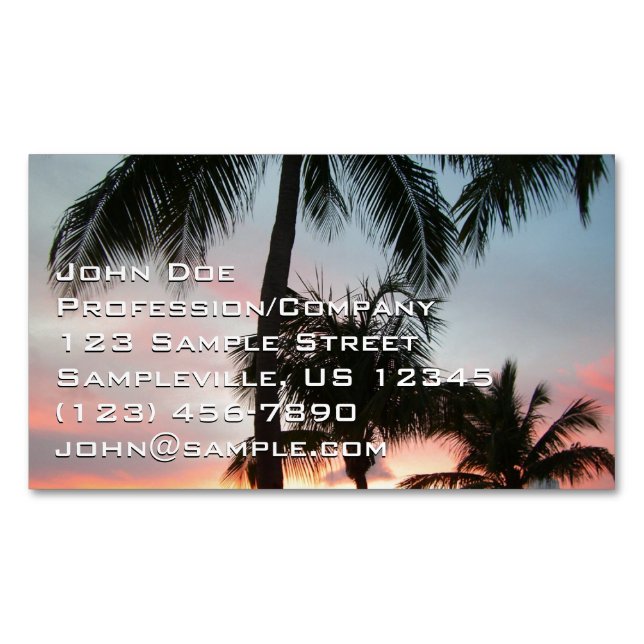 Sunset Palms Tropical Landscape Photography Magnetic Business Card (Front)