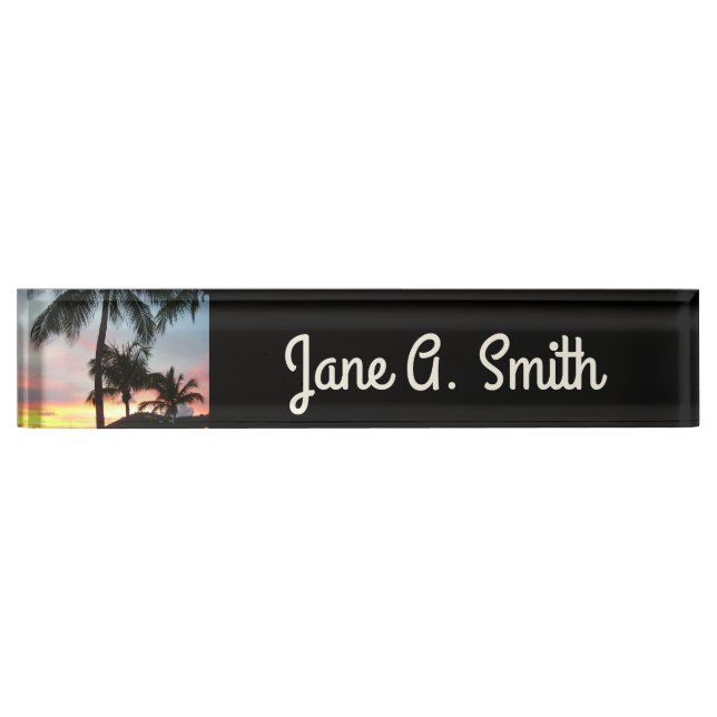 Sunset Palms Tropical Landscape Photography Nameplate (Front)
