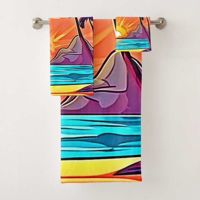 Sunset Palms: Tropical View Bath Towel Set (Insitu)