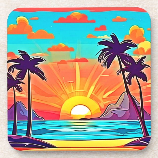 Sunset Palms: Tropical View Coaster (Front)