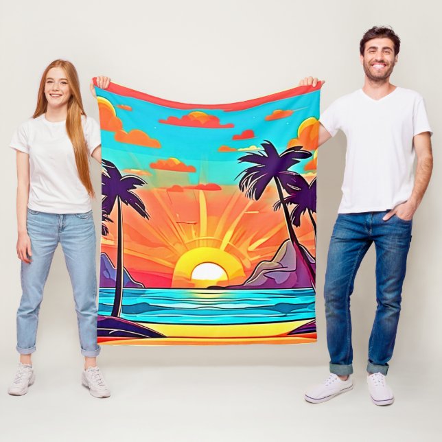 Sunset Palms: Tropical View Fleece Blanket (In Situ)