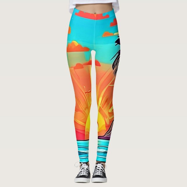 Sunset Palms: Tropical View Leggings (Front)