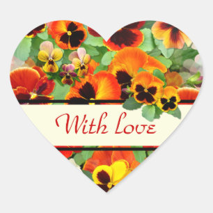 Sunset Pansies Heart Sticker