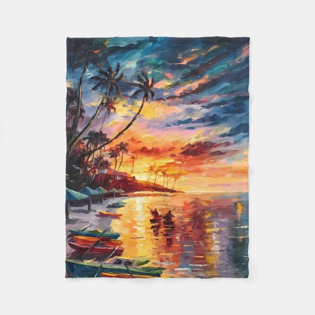 Sunset Paradise Glow Fleece Blanket (Front)