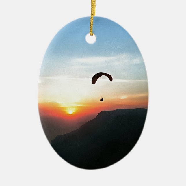 Sunset Paraglide Wanderlust Extreme Sports Art Ceramic Tree Decoration (Front)